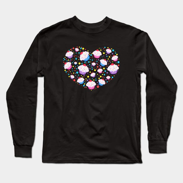 Cute Cupcake Heart Long Sleeve T-Shirt by Stoney09